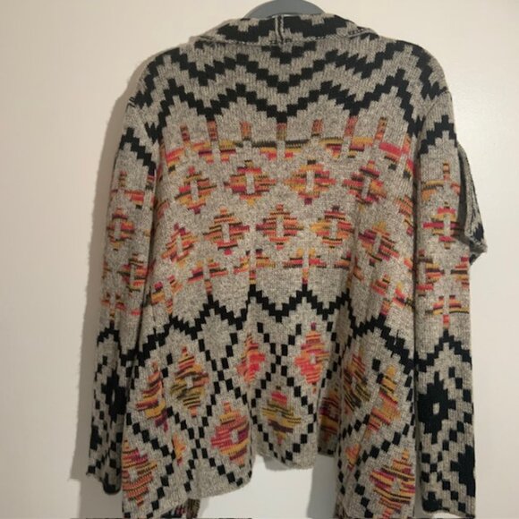 John Fashion Aztec Boho Open Front Long Sleeve Women's Sweater - Size L - Picture 4 of 8